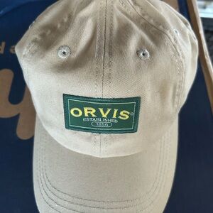Orvis Beige Hat with Green and Yellow Emblem